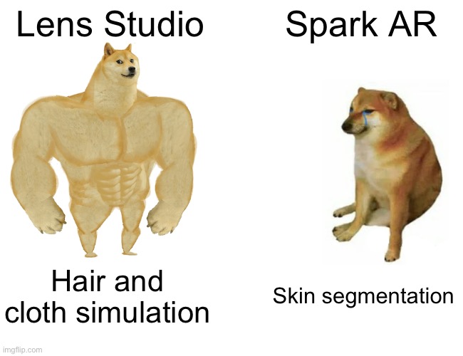 A meme about how Lens Studio has more powerful features than Spark AR