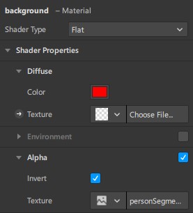 The material settings for our background segmentation