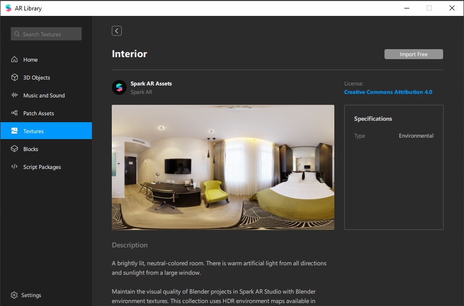 Importing an environment texture in Spark AR
