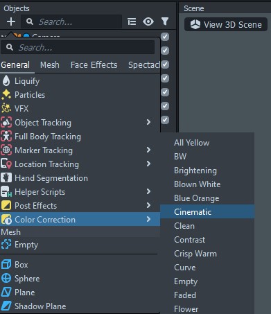 Adding a built-in LUT color correction in Lens Studio