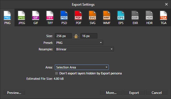 Exporting the base lookup table from Affinity Photo