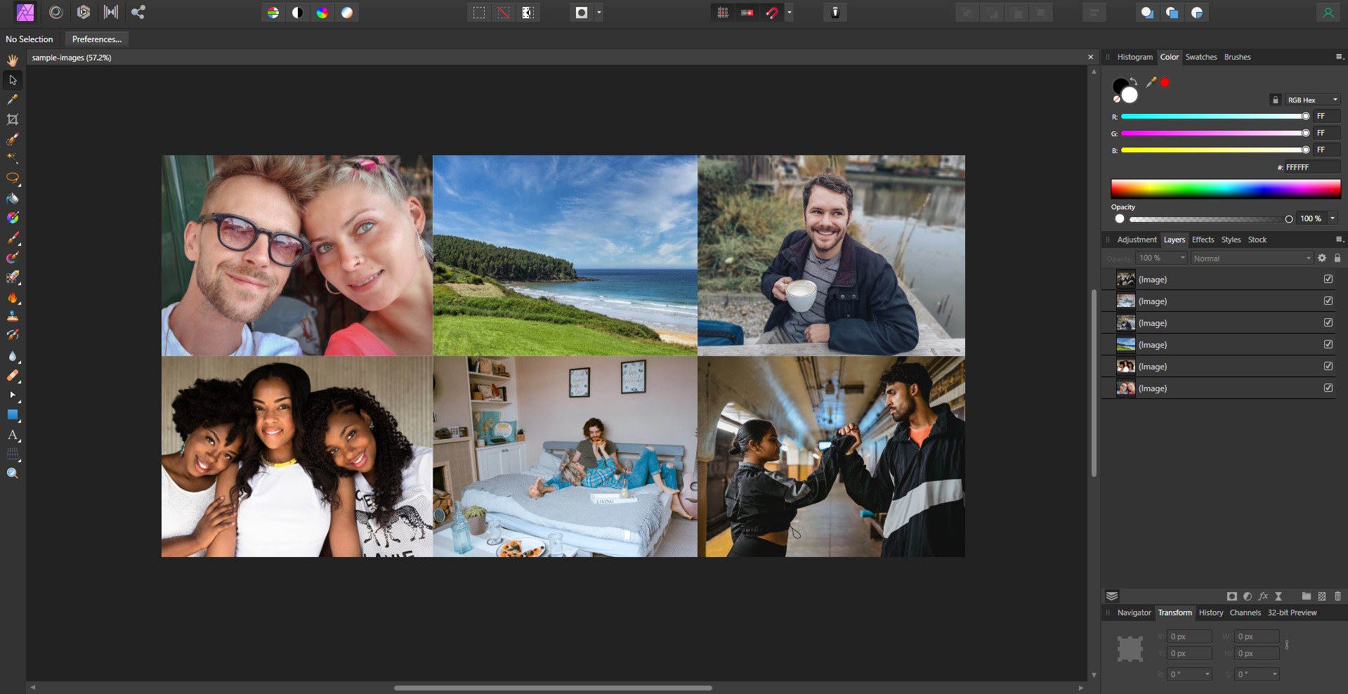 Example images laid out in Affinity Photo