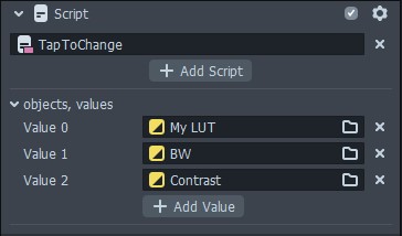 Setting up the tap to change script in Lens Studio