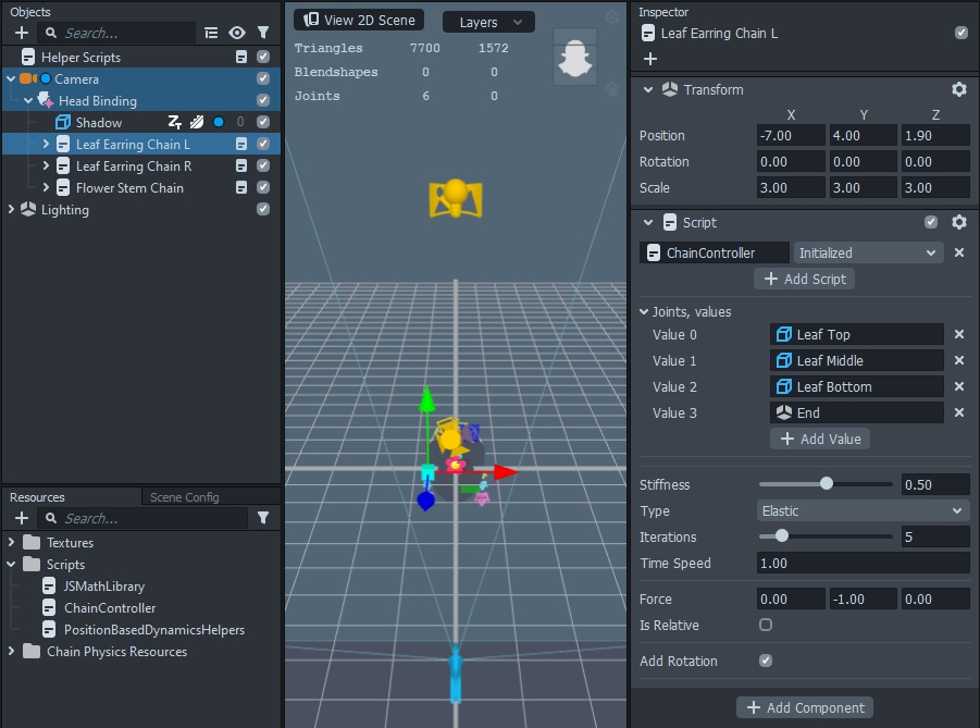 Script setup in the Lens Studio Chain Physics template