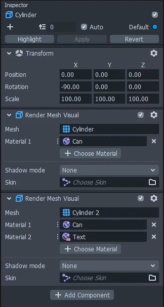 Adding both materials to the 3D object