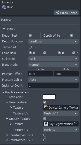 Setting up the unit material with sky segmentation