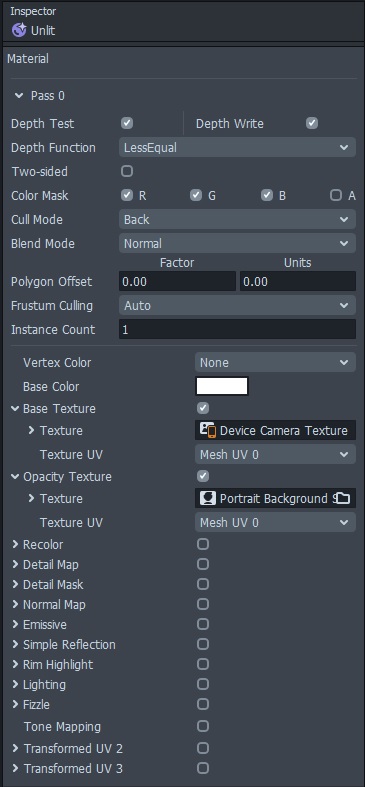 Setting up the Unlit material with the segmentation