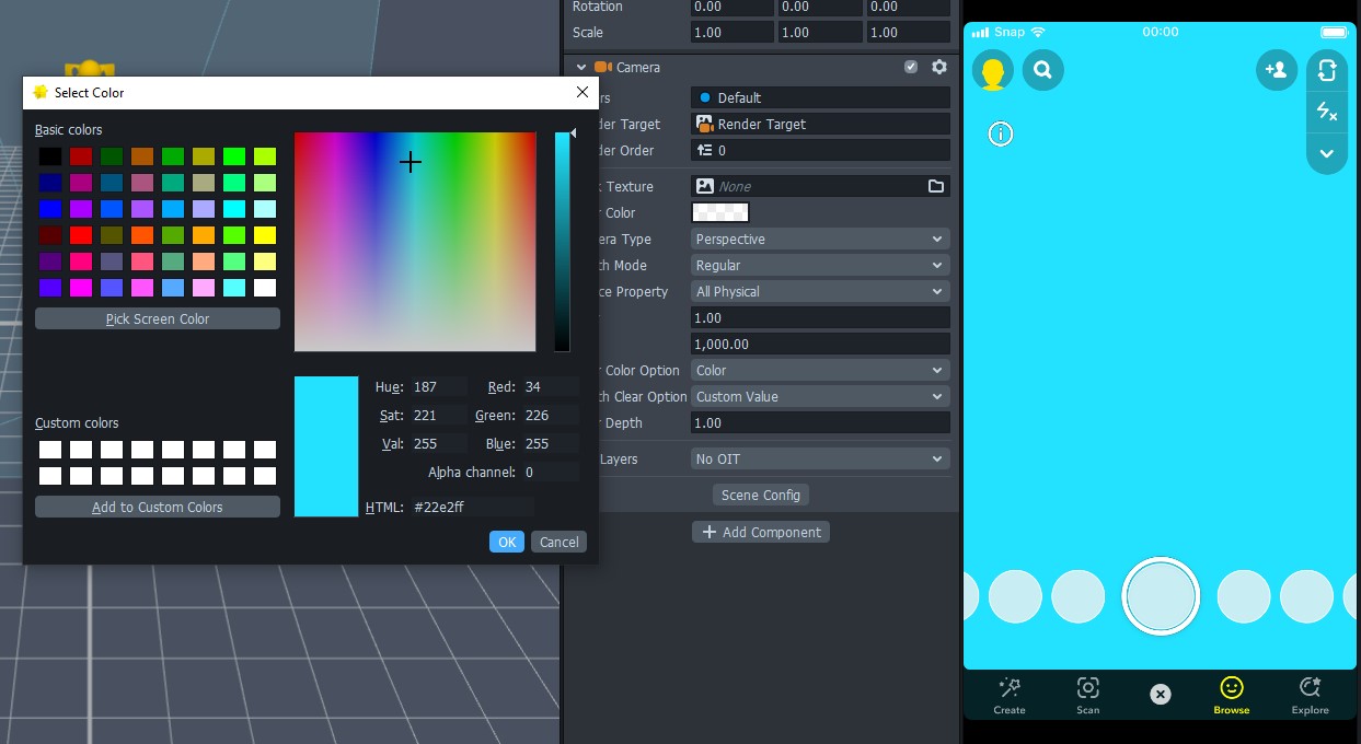 Setting the camera input to a sky blue color