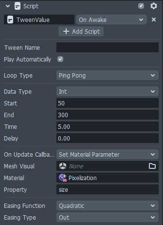 Material parameter tween setup